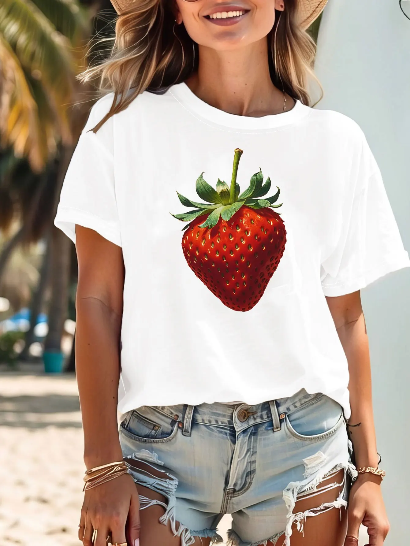 Strawberry Print T-shirt, Short Sleeve Crew Neck Casual Top For Summer & Spring, Women's Clothing tshirt
Strawberry Print T-shirt, Short Sleeve Crew Neck Casual Top For Summer & Spring, Women's Clothing tshirt