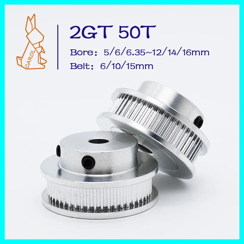 

50Teeth GT2 Timing Pulley 50T Bore 5/6/7~12/14/16mm 2M Tooth Belt Width 6/10/15mm 3D Printer Parts 2GT Pulley Synchronous Wheels