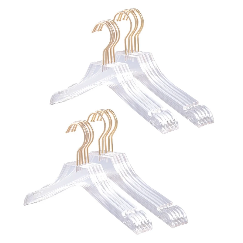 

Новинка 10 шт. прозрачная акриловая вешалка для одежды с золотым крючком, вешалка для платья с вырезом для женщин и детей