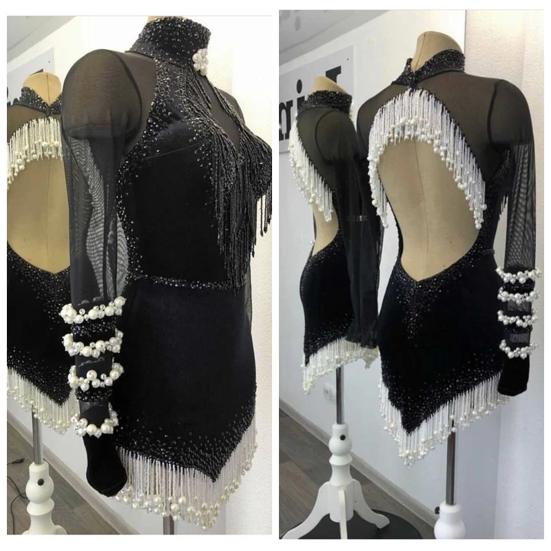 Платье для латиноамериканских танцев, женская модель, сексуальные платья черного цвета с высоким воротником и бахромой с бусинами
Платье для латиноамериканских танцев, женская модель, сексуальные платья черного цвета с высоким воротником и бахромой с бусинами