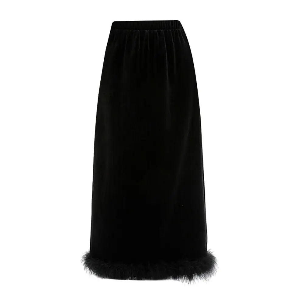 

Fishtail Skirt Black Velvet Feather Skirt Elegant High Waist Hip Wrap Skirt Long Half Skirt Underskirt Split Party