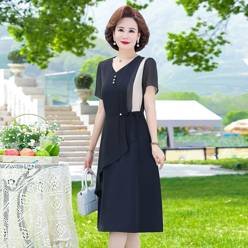 Elegant Dress 2023 Women French Style V-Neck Patchwork Summer A-Line Dress Ladies Office Elegant Party Dress Vestidos Mujer
Elegant Dress 2023 Women French Style V-Neck Patchwork Summer A-Line Dress Ladies Office Elegant Party Dress Vestidos Mujer