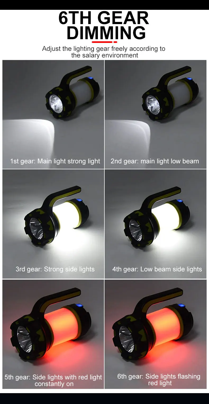 Portable Camping Lantern Lamp T6 Beads Flashlight USB Rechargeable Waterproof Emergency Outdoor Searchlight With COB Sidelight Portable Camping Lantern Lamp T6 Beads Flashlight USB Rechargeable Waterproof Emergency Outdoor Searchlight With COB Sidelight