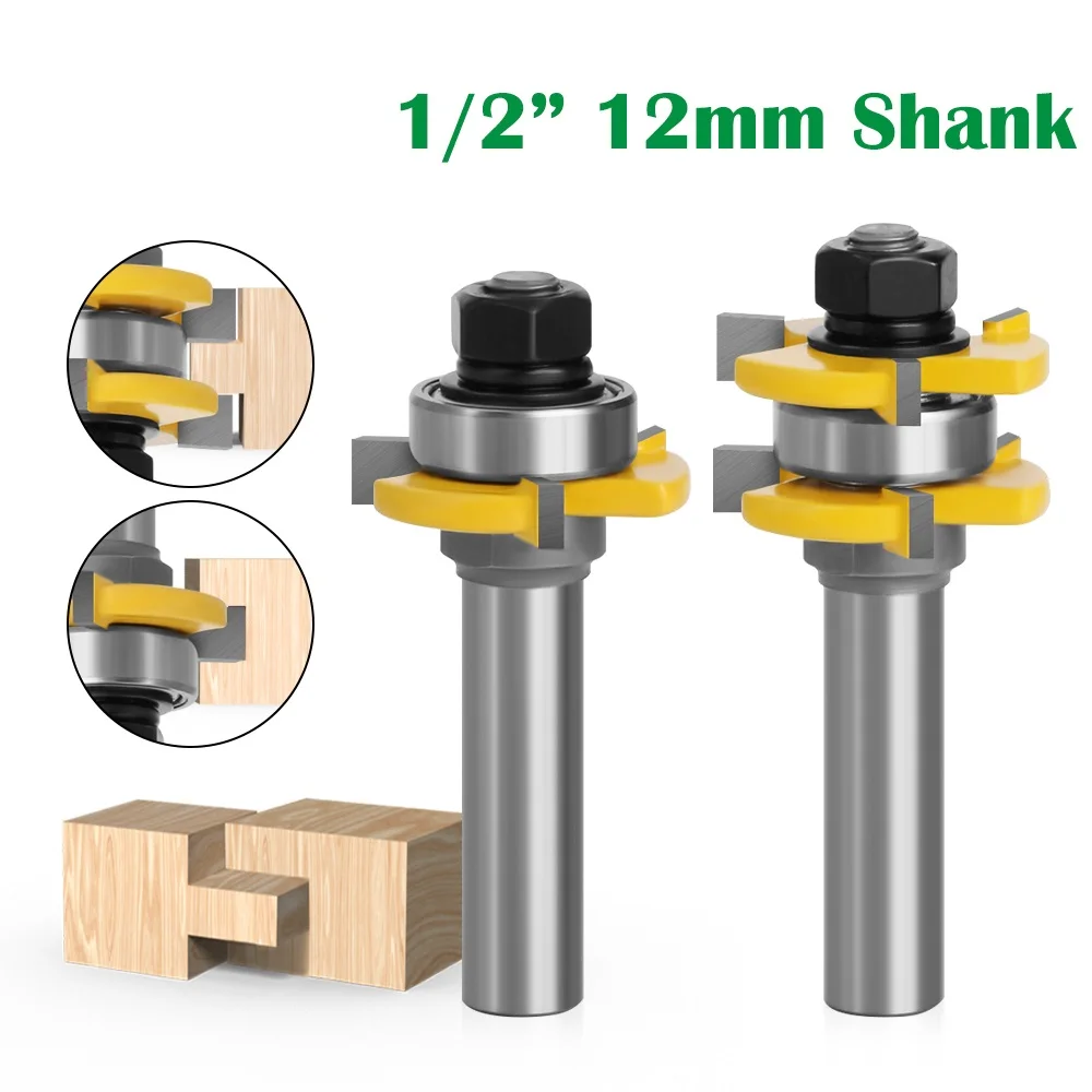 

1/2" Shank Milling Cutters Router Bit Tongue & Groove 3 Teeth T-shape for Wood Milling Cutter Set Woodworking Power