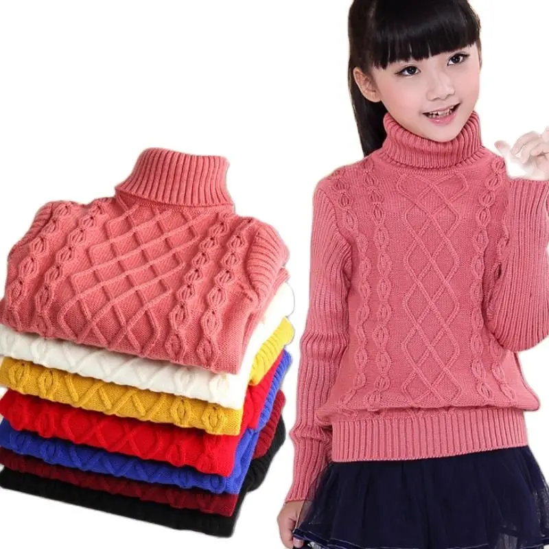 

children's sweater Autumn Winter boy girl Knitted bottoming turtleneck shirts teenager solid high collar pullover sweater1-16Y