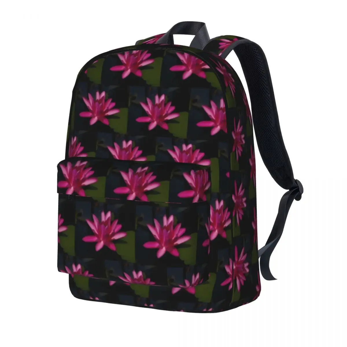 

Water Lily Backpack Hot Pink Lotus Trekking Backpacks Girl Fun School Bags Colorful Print Rucksack