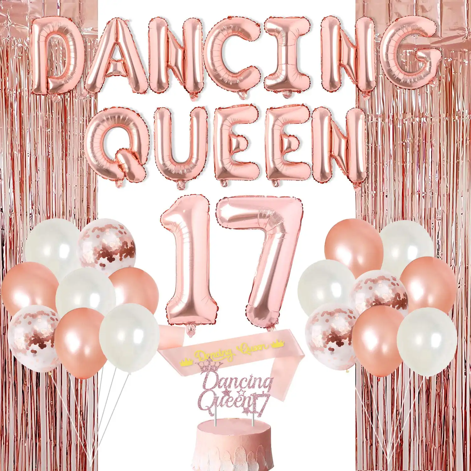Rose Gold Dancing Queen 17th Birthday Party Decoration for Girl with Dancing Queen 17 Balloons Banner Rose Gold Foil Curtain
Rose Gold Dancing Queen 17th Birthday Party Decoration for Girl with Dancing Queen 17 Balloons Banner Rose Gold Foil Curtain