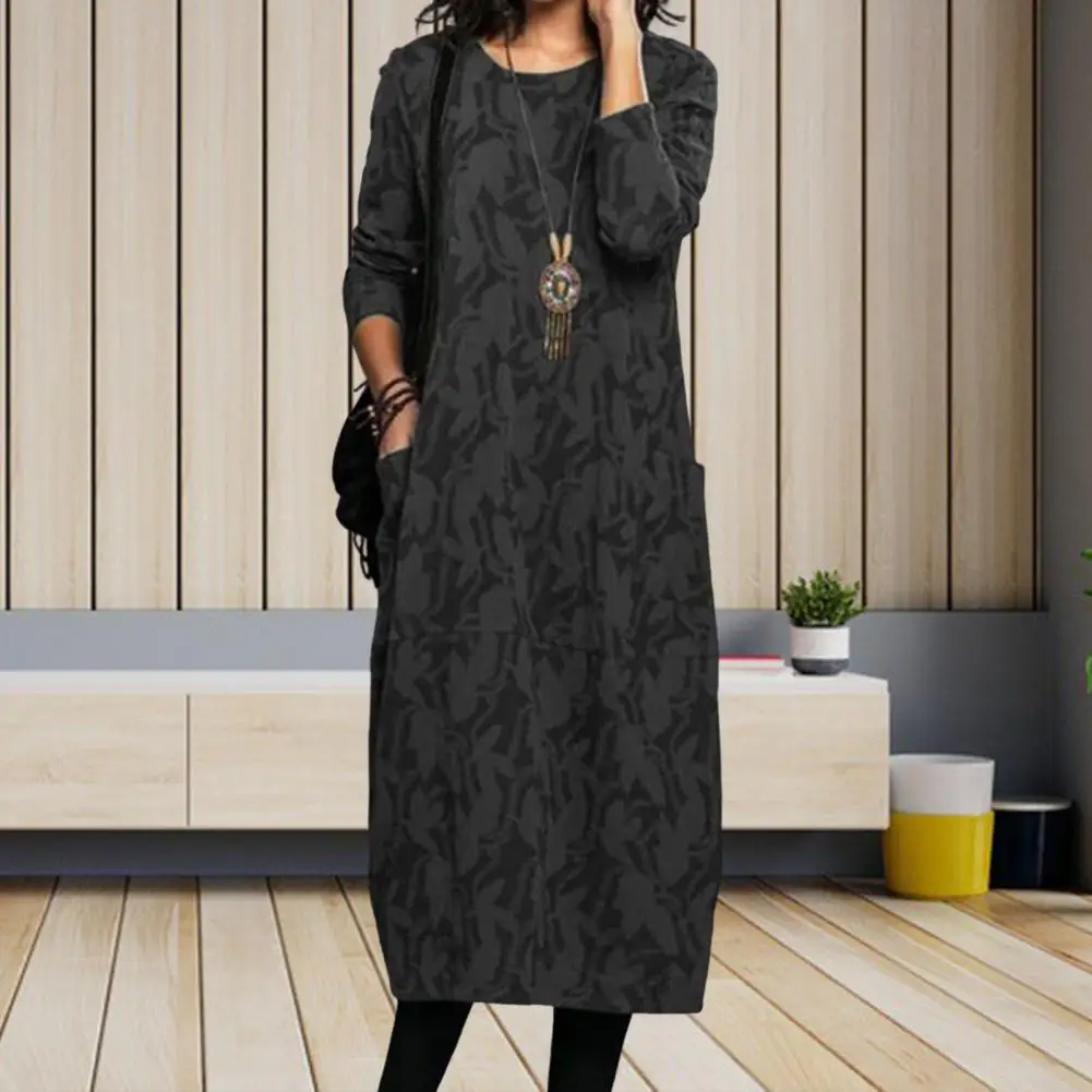 Women Midi Dress Vintage Print Long Sleeves Crew Neck Female Dress Spring Autumn Loose Double Pockets Ladies Dress Streetwear
Women Midi Dress Vintage Print Long Sleeves Crew Neck Female Dress Spring Autumn Loose Double Pockets Ladies Dress Streetwear