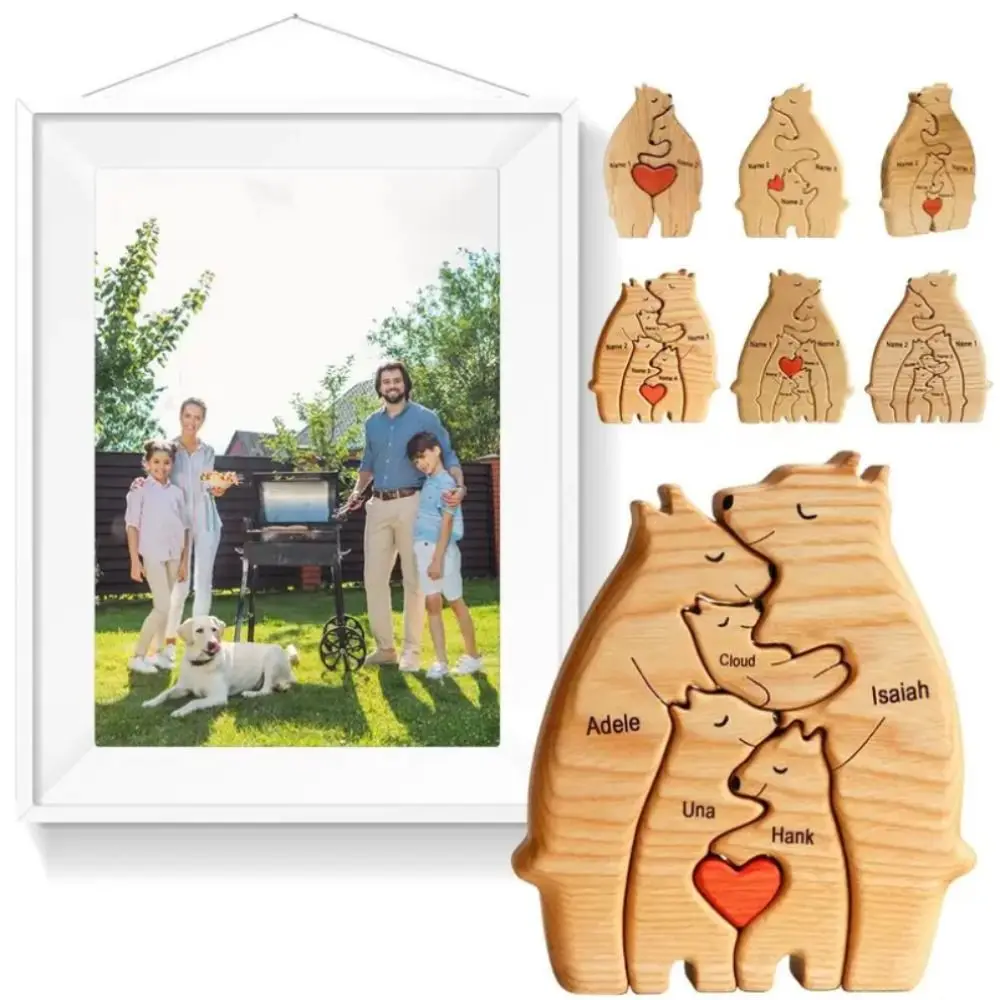 

Wooden Personalised Bear Family Theme Art Puzzle DIY Family Name Puzzle Desktop Ornament Home Deco Gift For Family
