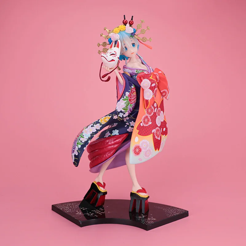 

28cm Re:Life in A Different World From Zero Figure Rem Kimono Oiran Anime Figure Angel Sexy Girl Statue Collect Doll Gift Toys
