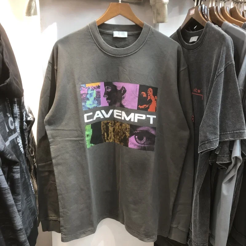 

CAVEMPT C.E Fashion Shirts Men 1:1 Batik Grey Figure Pictorial Long Sleeve T-Shirt Cav Empt Vintage Women Top Tees