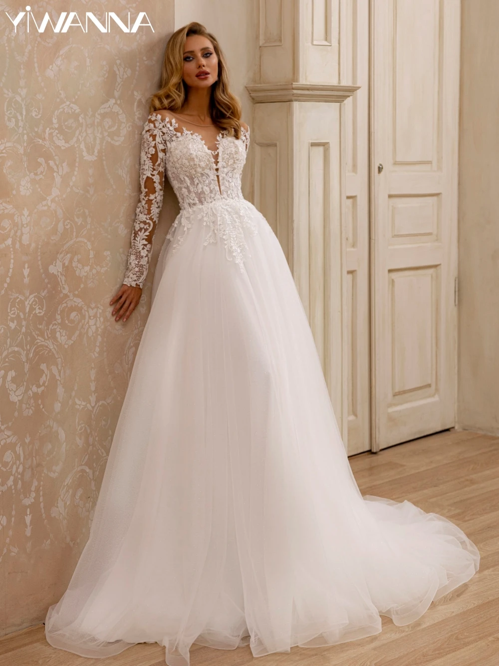 

Сдержанное свадебное платье с круглым вырезом и длинным рукавом, классическое кружевное платье невесты с аппликацией, 2024, элегантное ТРАПЕЦИЕВИДНОЕ длинное свадебное платье, женское платье