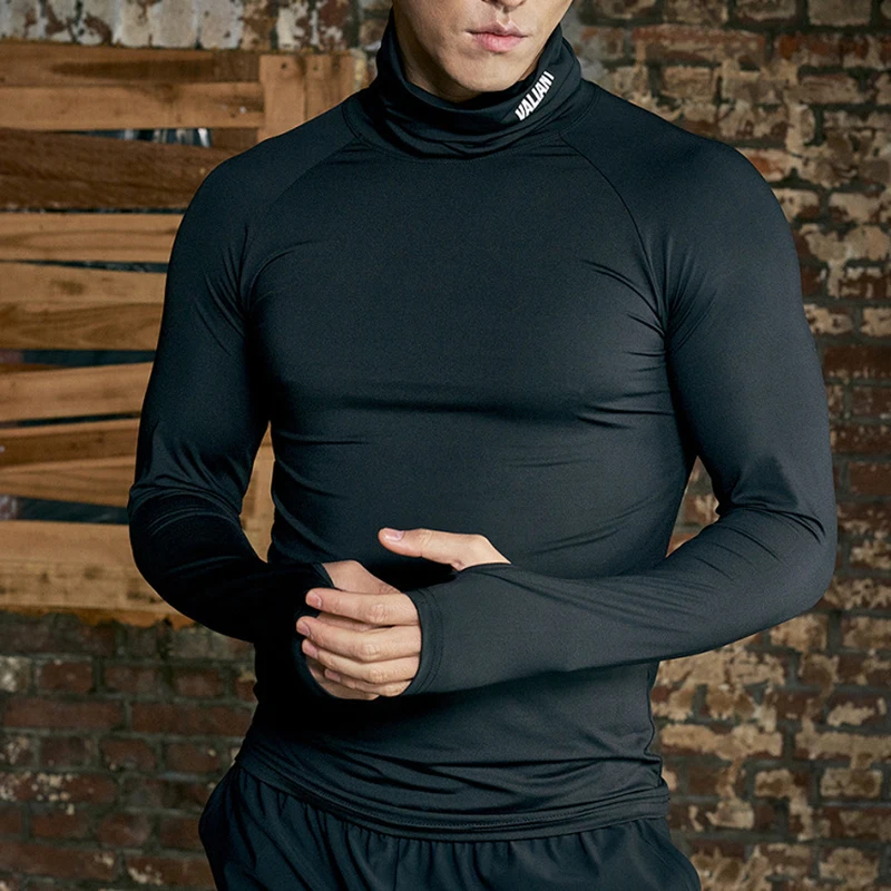 

Spring Men Fitness Suit Long Sleeved Tight Fitting Suit Running High Elasticity Quick Drying High Neck Basketball Training Shirt