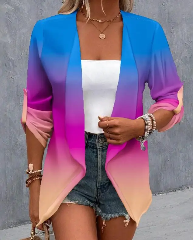 Women's Summer 2023 New Hot Selling Long Sleeve Ombre Open Front Roll Sleeve Rainbow Suit Coat
Women's Summer 2023 New Hot Selling Long Sleeve Ombre Open Front Roll Sleeve Rainbow Suit Coat