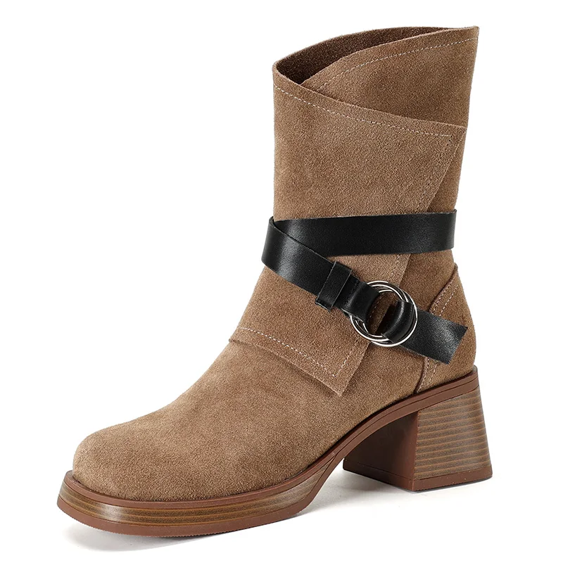 Women Cow Suede Mid- calf Boots New 2023 JINTRENDY Autumn Winter Black Khaki High Heel Boot Belt buckle Ladies Round Toe Shoes
Women Cow Suede Mid- calf Boots New 2023 JINTRENDY Autumn Winter Black Khaki High Heel Boot Belt buckle Ladies Round Toe Shoes