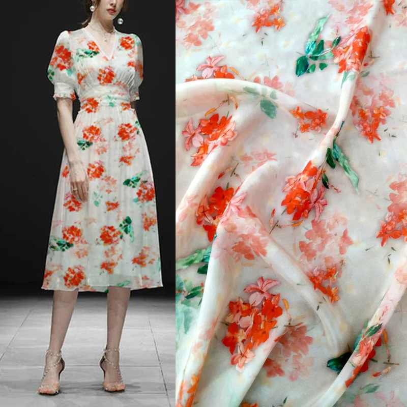 Fashion Pink Flower Printing Crepe De Chine Silk Fabric High Quality Luxury skirts Clothing DIY Satin Sewing Material Per Meter
Fashion Pink Flower Printing Crepe De Chine Silk Fabric High Quality Luxury skirts Clothing DIY Satin Sewing Material Per Meter