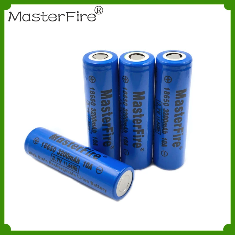 

4pcs/lot MasterFire 3200mah 10A 18650 3.7V 11.84Wh High Drain Rechargeable Lithium Battery Torch Batteries Cell For e-cigs toys