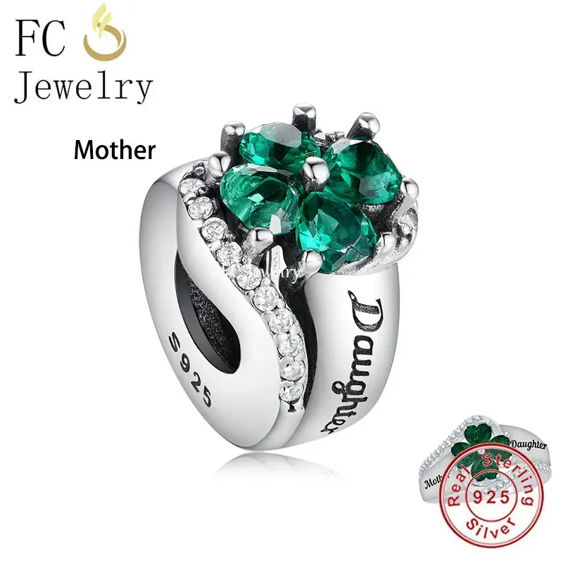 

FC Jewelry Fit Original Pan Charms Bracelet 925 Sterling Silver Ring Shape Green Clover Mother Daughter Bead For Making Berloque