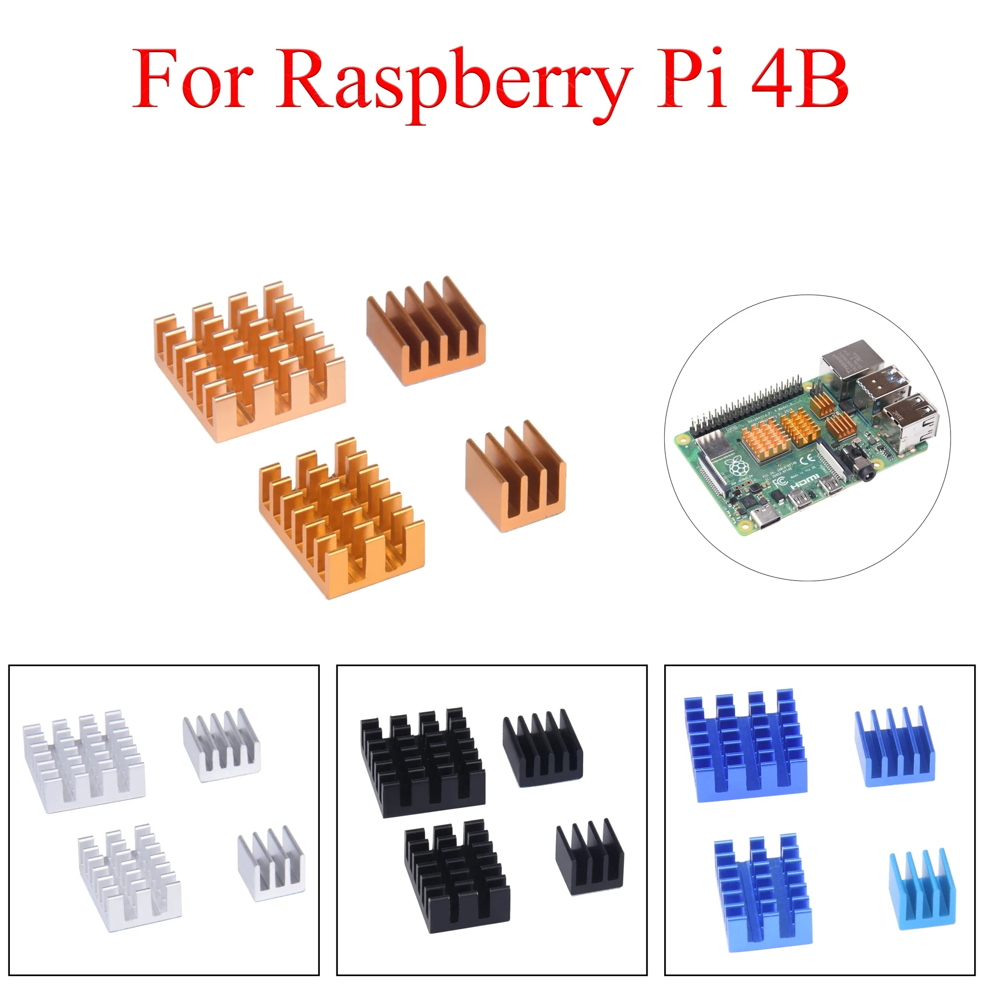 

1Set 4Pcs Aluminum Heat Sink Cooling Sink Cooler HeatSink Kit Radiator For Raspberry Pi 5 4B 3B+ 3B