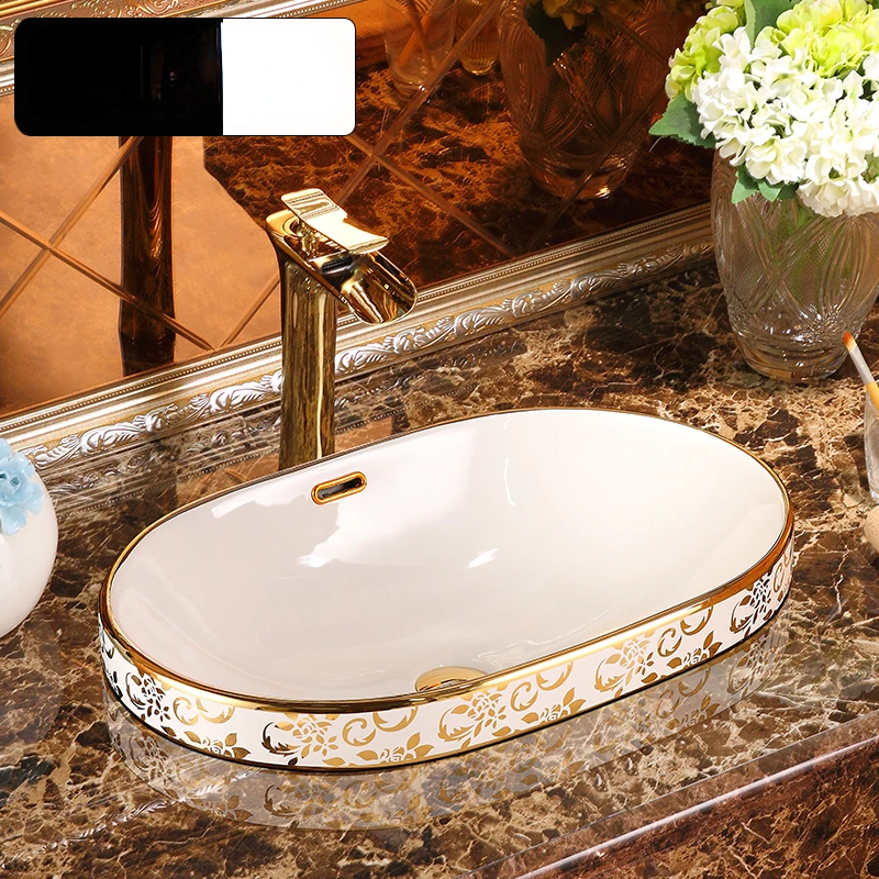 

Mid-End Basin Semi-Embedded Table Basin Basin Washbasin Ceramic Oval Wash Basin Household Bathroom Inter-Platform Basin