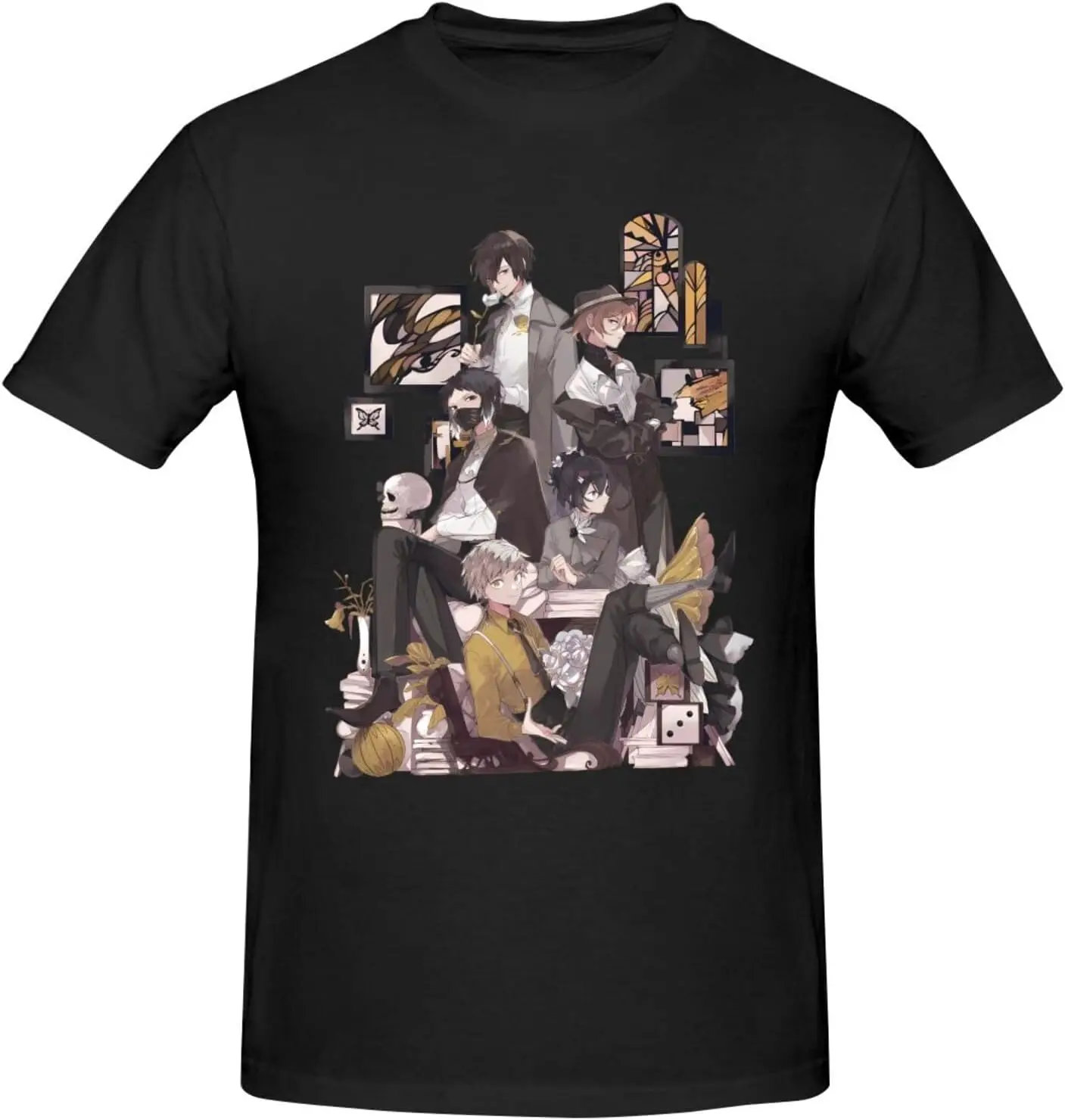 

Bungo Anime Stray Dogs Shirt Men's Fashion Personalised Crew Neck Short Sleeve T Shirt Black