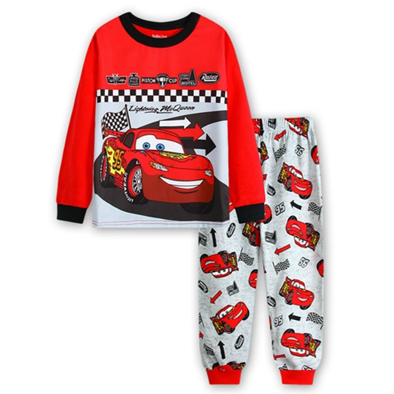 

Новинка, пижамный комплект для маленьких мальчиков и девочек, одежда на весну и осень, Детская футболка Маккуин с машинками + штаны, детские пижамы из 2 предметов, спортивный костюм, одежда для сна
