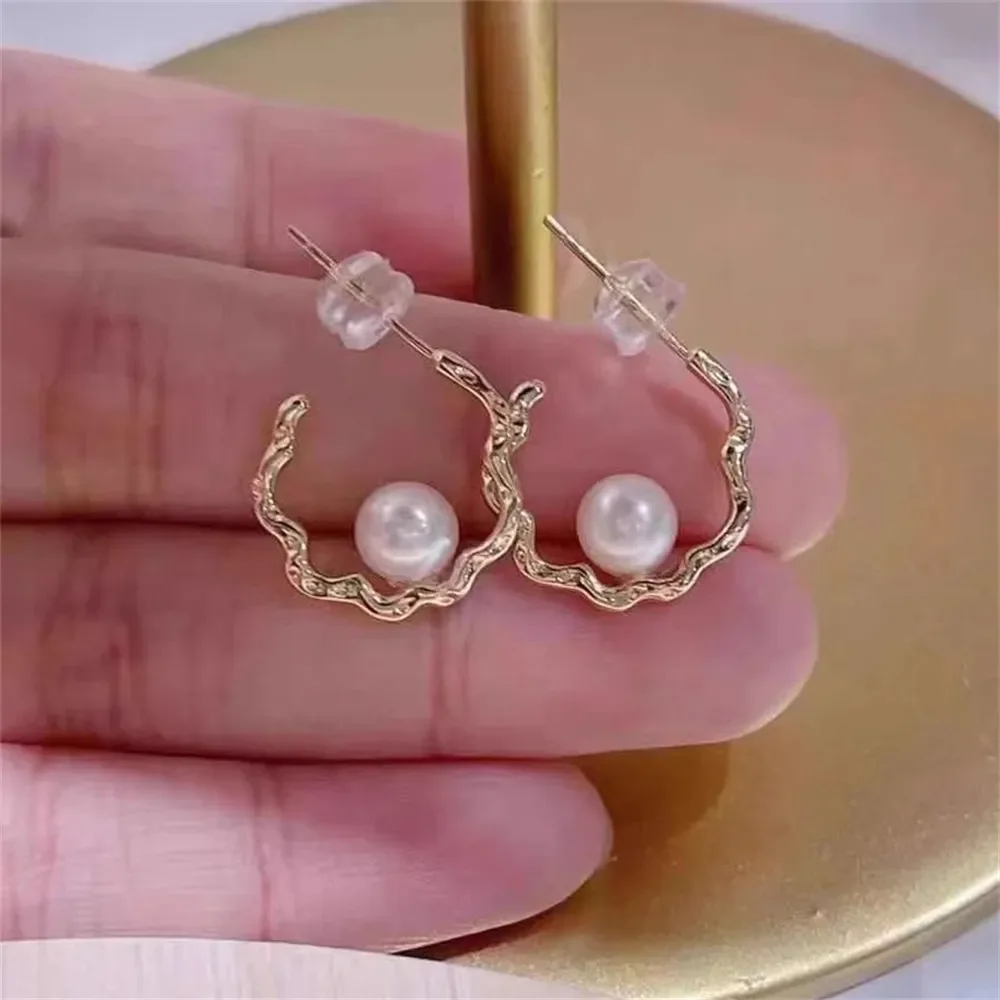 

DIY Pearl Accessories S925 Sterling Silver Earrings Empty Gold Silver Earrings Fit 5-7mm Round Beads E367