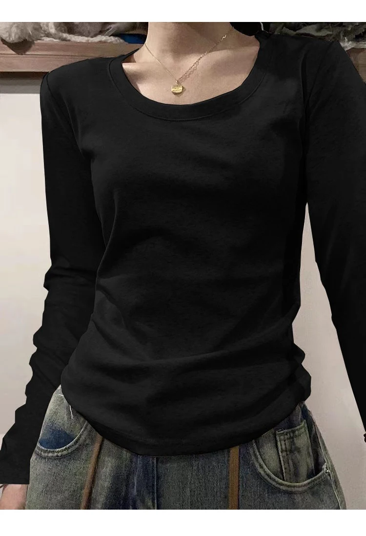 تي شيرت نسائي ضيق بأكمام طويلة، قميص داخلي قطني بقصة ضيقة لخريف وشتاء، طبقة أساسية لتنحيف الجسم تي شيرت نسائي ضيق بأكمام طويلة، قميص داخلي قطني بقصة ضيقة لخريف وشتاء، طبقة أساسية لتنحيف الجسم