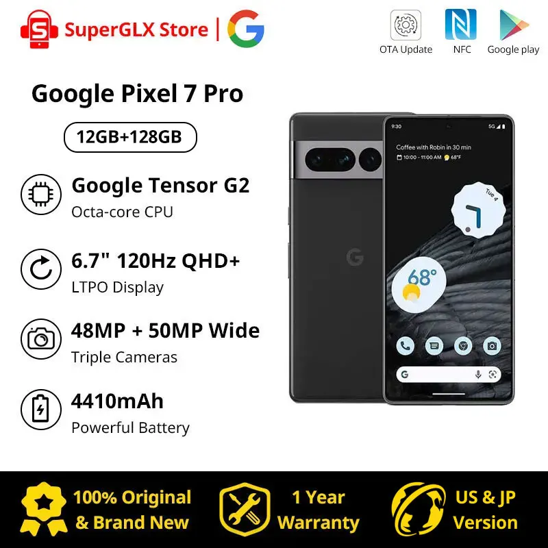 

Original Google Pixel 7 Pro 5G Smartphone 12GB RAM 128GB/256GB ROM 6.7" NFC Octa Core Android 13 IP68 dust/water resistant Phone