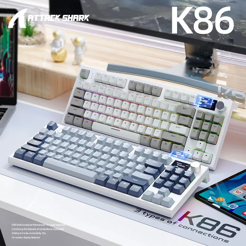 

K86 the third mock examination RGB Bluetooth 2.4G wired light-emitting display customized hot plug mechanical keyboard