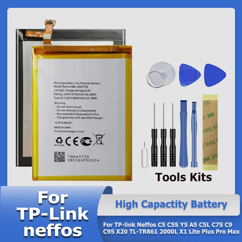 

NBL-40A2950 NBL-43A4000 Battery For TP-link Neffos C5 C5S Y5 A5 C5L C7S C9 C9S X20 TL-TR861 2000L X1 Lite Plus Pro Max + Tools