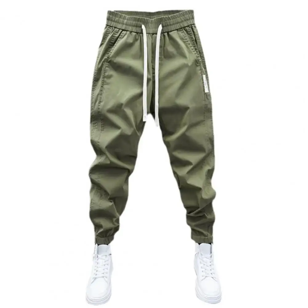 

Men Mid-rise Harem Pants Men's Drawstring Elastic Waist Casual Pants with Pockets Soft Breathable Ankle Length Trousers for A