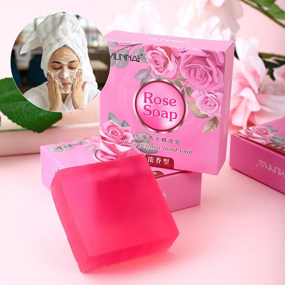 

1pc Rose Essential Oil Soap Handmade Treatment Acnes Face Moisturizing Gently Anti Rebelles Smooth Butter Bath Skin Care Tool