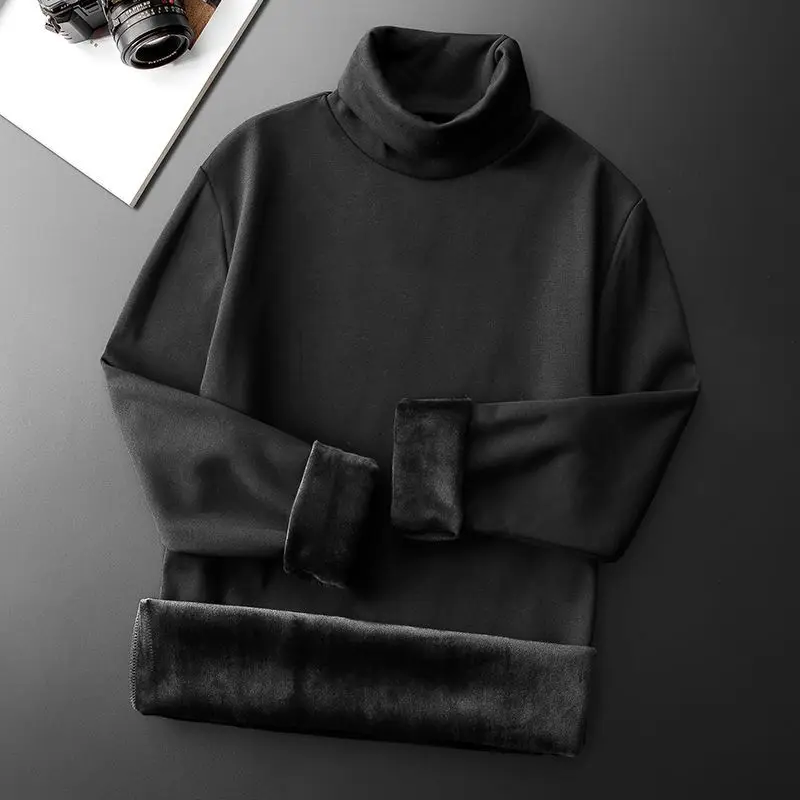 

Thermo Underwear Men's Winter Turtleneck Bottom Shirts Thick Warm Fleece Pullover Long Sleeve Tops Slim Base T-Shirt 4XL E970