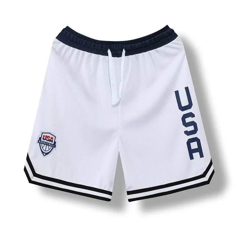 

USA Print Basketball Shorts Training Men Active Shorts Loose Pockets Cycling Exercise Training Running Gum Sports Bottom Clothes