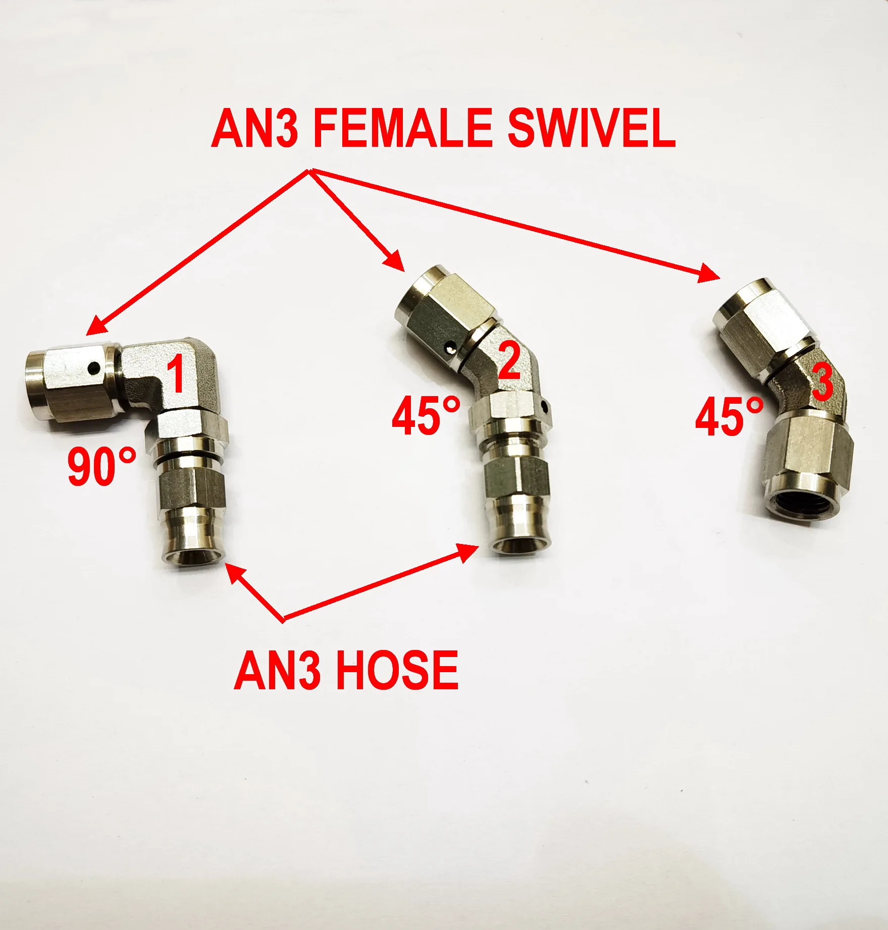 

Reusable AN3 45 90 Degree Stainless Steel Forged Swivel Female Adapter Fitting to AN3 Braided PTFE Hose