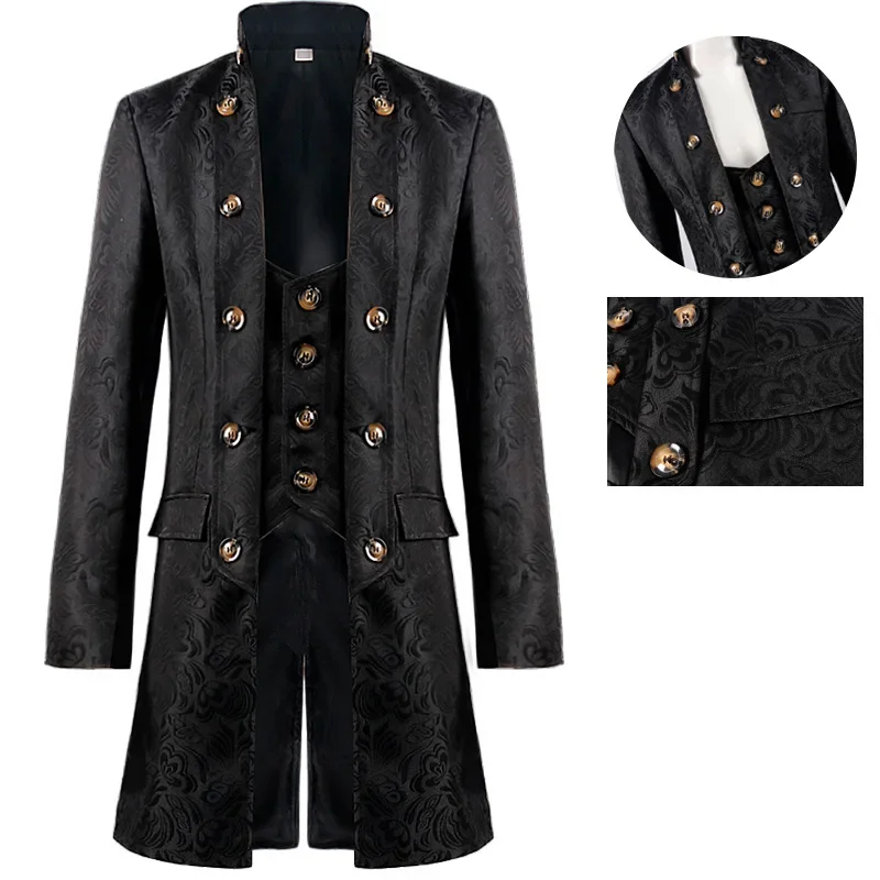 

New Medieval Vintage Men's Coat Jacquard Tuxedo Style Stage Performance Clothes