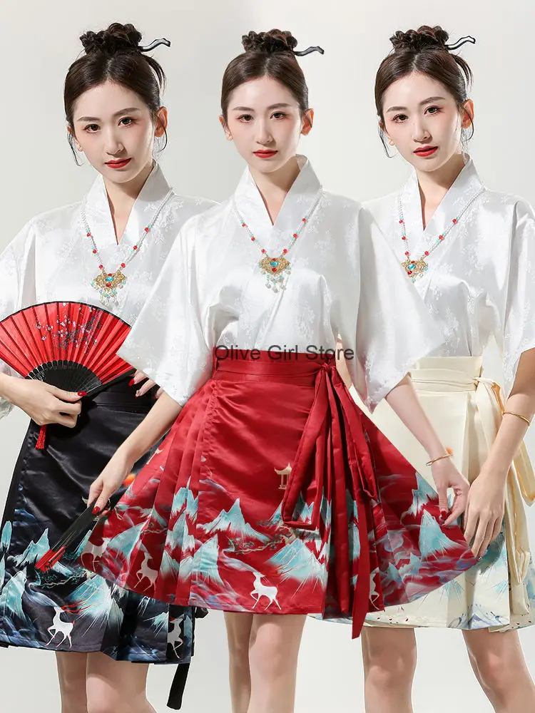 

2024 Ming Dynasty Hanfu Original Daily Print Set Horse Face Skirt Improved Women's Clothing Chinese Traditional Dress for Girls