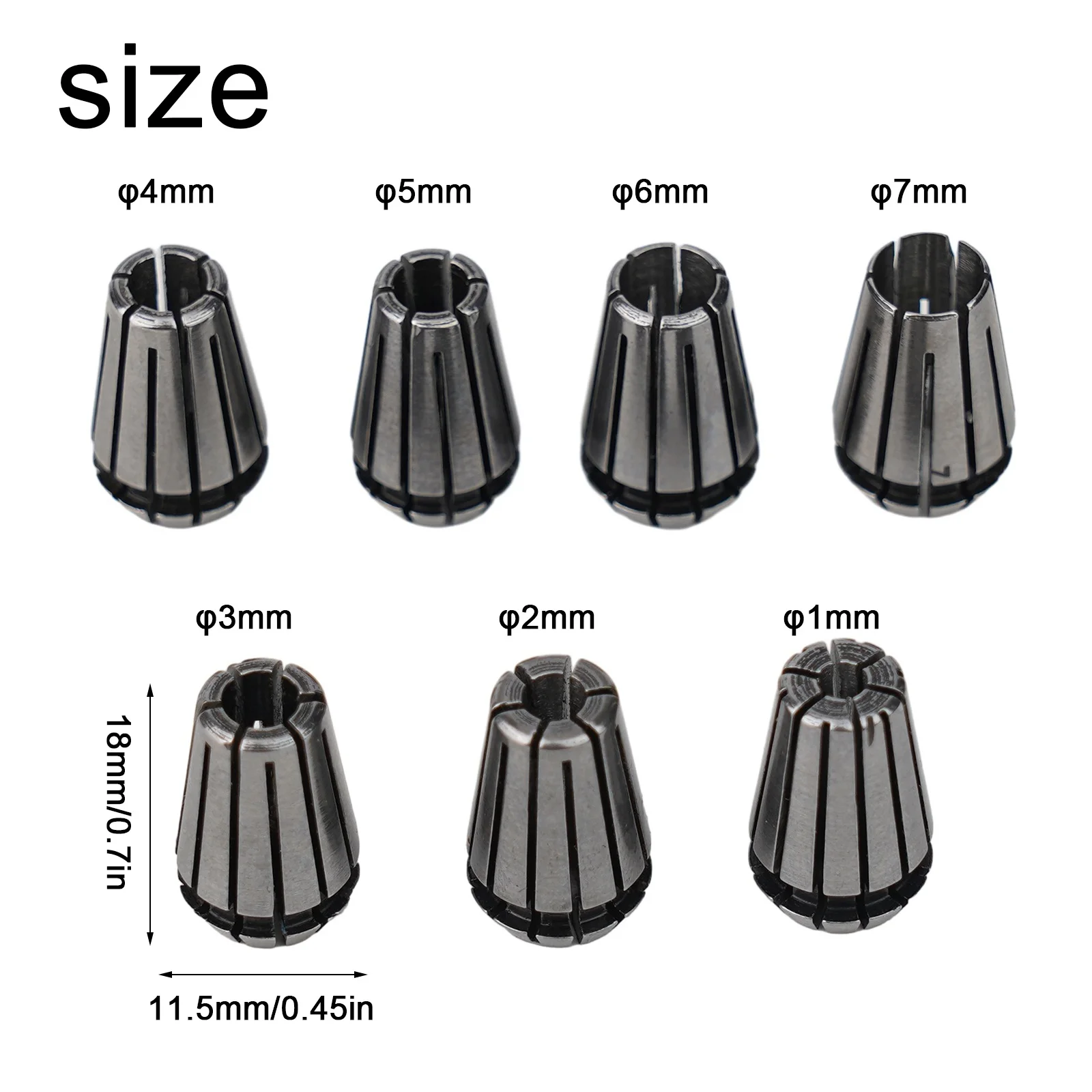 Material 7pcs ER11 17mm collets with 5mm ER11A motor shaft holder extension Wide Range of Uses for Drilling
Material 7pcs ER11 17mm collets with 5mm ER11A motor shaft holder extension Wide Range of Uses for Drilling