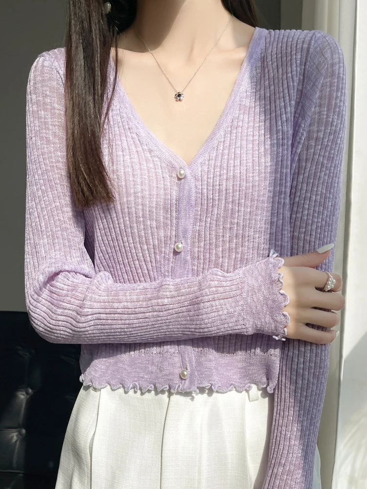 Thin Cardigan Women's V-Neck Korean Style Sunscreen Tops Single Breasted Knit Crop Top Women Solid Color Long Sleeve Cardigans
Thin Cardigan Women's V-Neck Korean Style Sunscreen Tops Single Breasted Knit Crop Top Women Solid Color Long Sleeve Cardigans