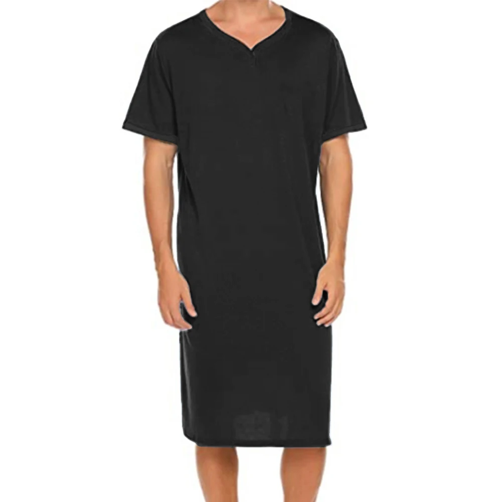 

Short Sleeve Black Shirt Muslim Dress for Men Saudi Arab Nightgown with Long Tops Ideal for Sleeping or Relaxing