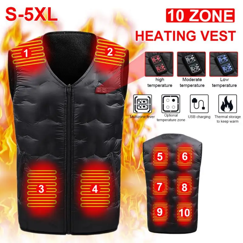 

10 Areas Heated Vest Winter Men Women Sleeveless USB Heating Dual Control Heating Vest Warm Electric Thermal Waistcoat