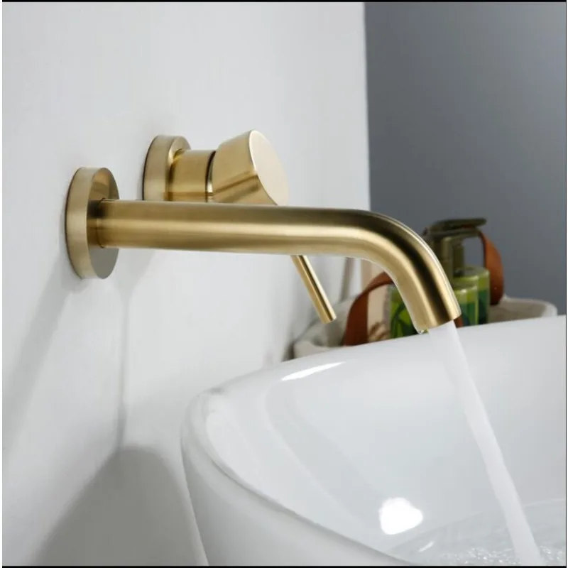 

Basin Faucet Brushed Gold/ Matte Black Oil Brushed/Chrome Brass Wall Mounted Mixer Tap Hot & Cold In-wall Basin Mixer