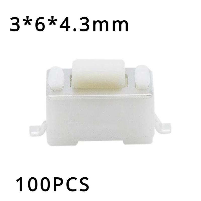 

100PCS 3X6X4.3MM 2Pin SMD DC12V 50mA Tact Switch Push Button Touch Micro Switch 3*6*4.3mm White Button