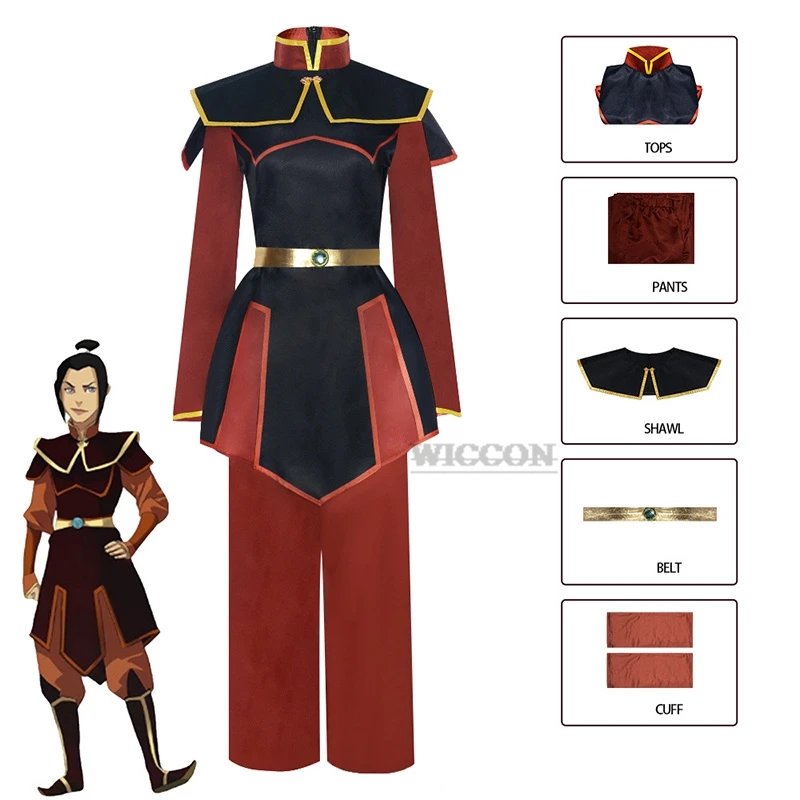 

Anime Avatar The Last Airbender Azula Sets Cosplay Costume Halloween Cosplay Clothings Red Top Pants Role Play Outfits