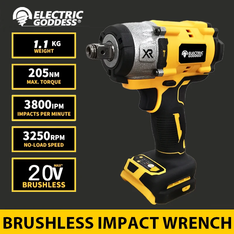 

Electric Goddess 205N. m Cordless Electric Impact Wrench Brushless Electric Wrench Hand Drill Socket Tool For Dewalt 20V Battery