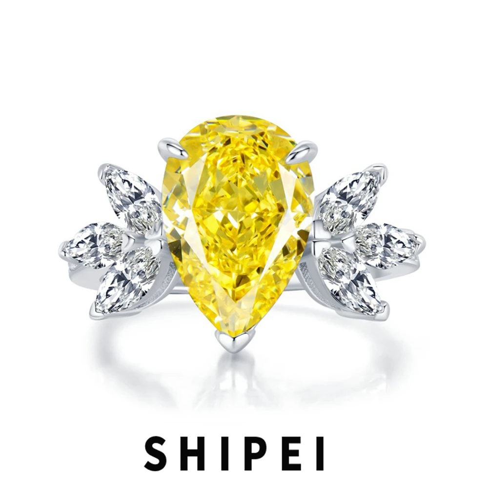 

SHIPEI Luxury 925 Sterling Silver Pear Cut 8*12 MM Citrine White Sapphire Gemstone Wedding Engagement Jewelry Ring Wholesale