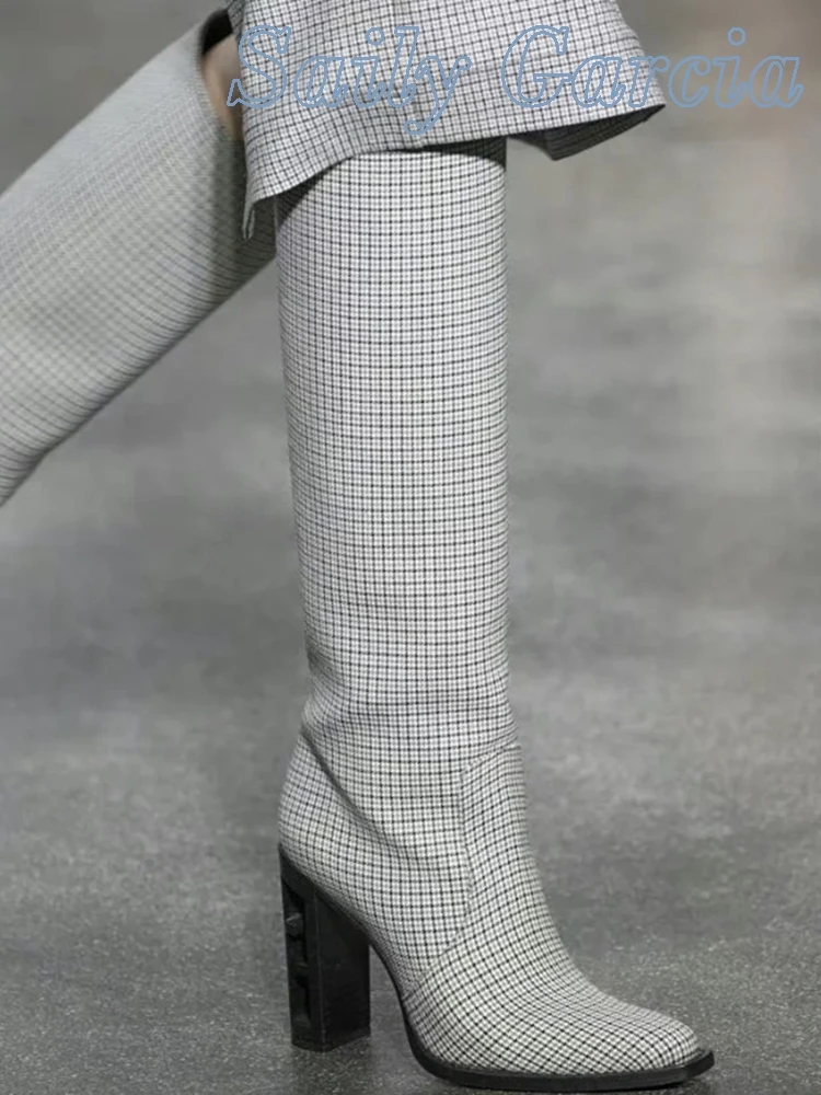 Ging Ham Plaid Concise Fretwork Heels Boots Runway Pointed Toe Knee High Winter Slip On Ladies Designer 2024 Hot Sale Shoes
Ging Ham Plaid Concise Fretwork Heels Boots Runway Pointed Toe Knee High Winter Slip On Ladies Designer 2024 Hot Sale Shoes
