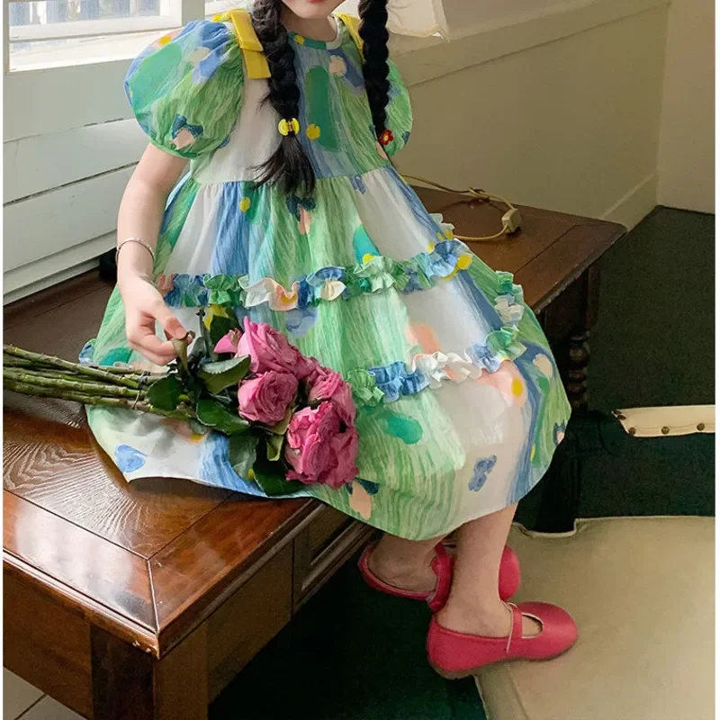Summer Green Floral Dress Lolita Child Girls Casual Midi Dress Children Dresses For Teens Party Princess Sundress
Summer Green Floral Dress Lolita Child Girls Casual Midi Dress Children Dresses For Teens Party Princess Sundress
