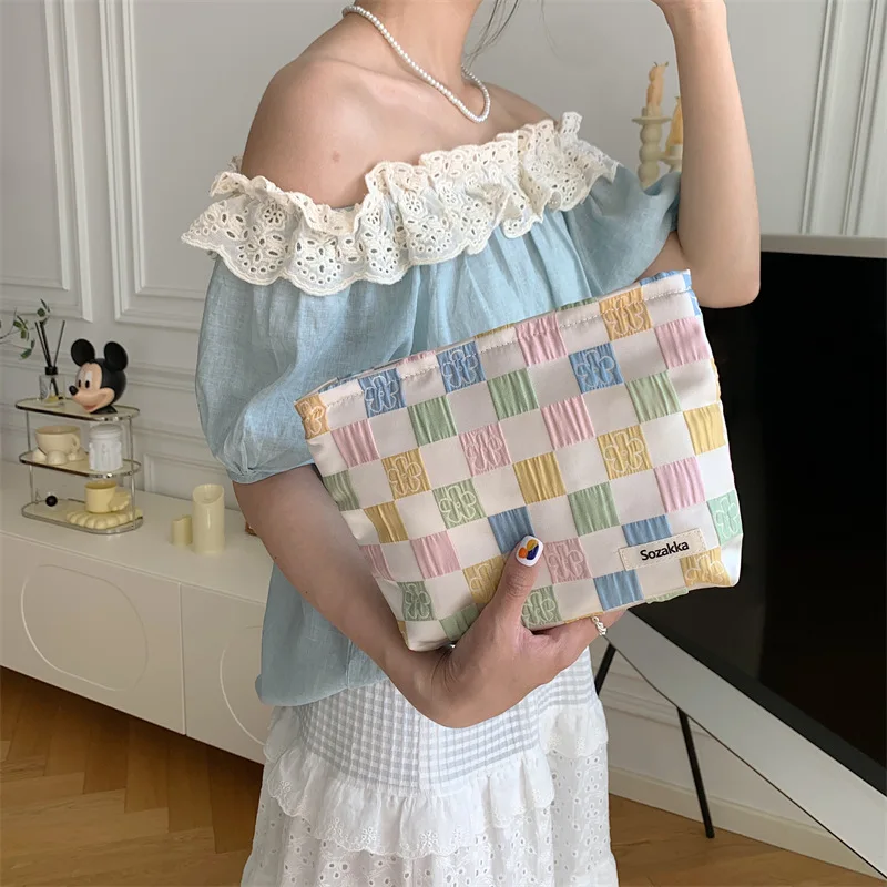 

Youda новый стиль холщовая ткань Clutchbag для женщин цветной клетчатый узор UU сумочка косметичка для макияжа дорожные сумки для хранения